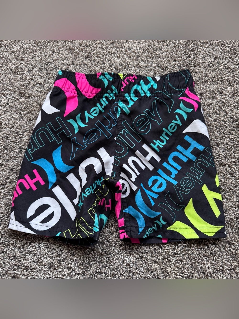 Hurley Kids Black Swim Trunks with Neon Logo Pattern
